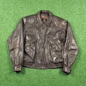 Vintage 90s Byrnes & Baker brown leather bomber jacket